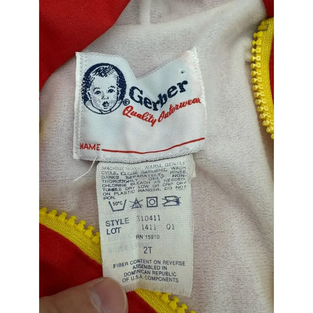 Gerber Baby's Size 2T Vintage Hooded Windbreaker Zipper Jacket Red